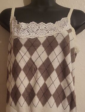 Alfani Petite Argyle Knit Cami Tank - Cream & Brown